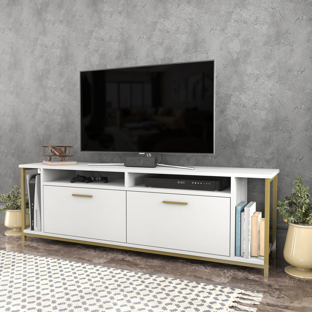 TV szekrény Omar - White, Gold-VASBÚTOR