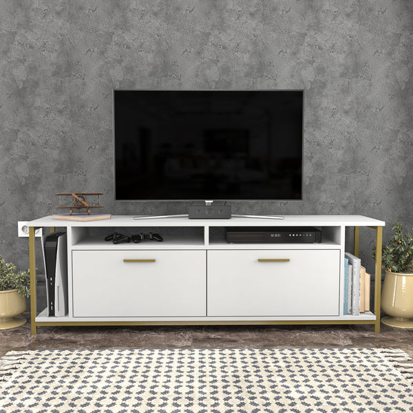 TV szekrény Omar - White, Gold-VASBÚTOR