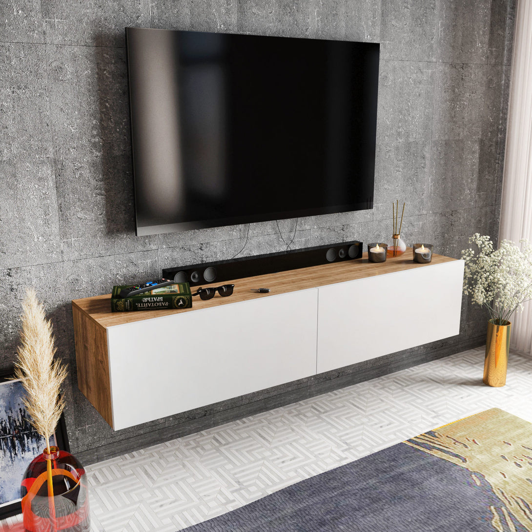 TV szekrény Poling - White, Walnut-VASBÚTOR