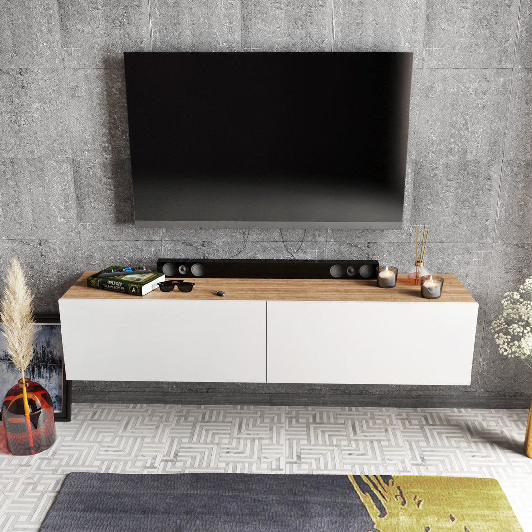 TV szekrény Poling - White, Walnut-VASBÚTOR