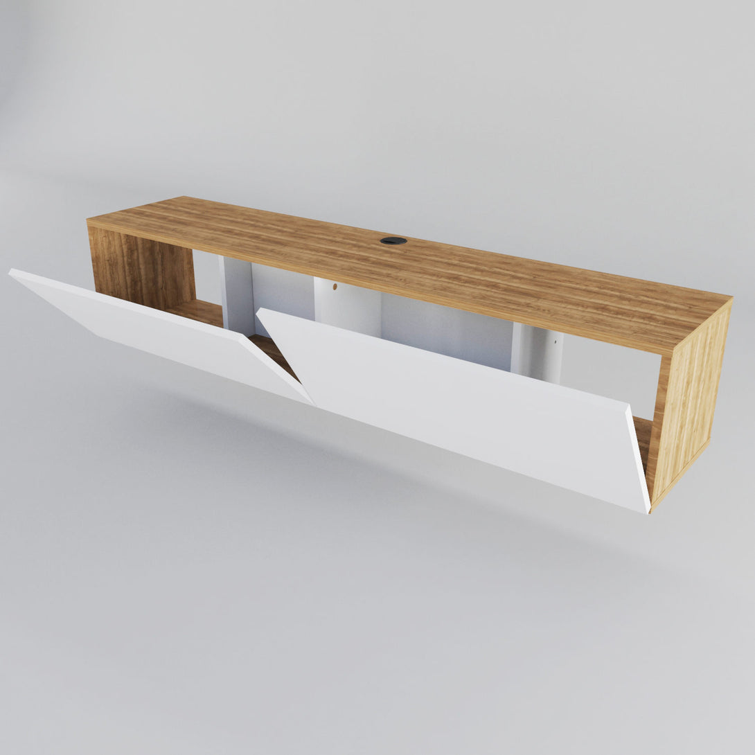 TV szekrény Poling - White, Walnut-VASBÚTOR