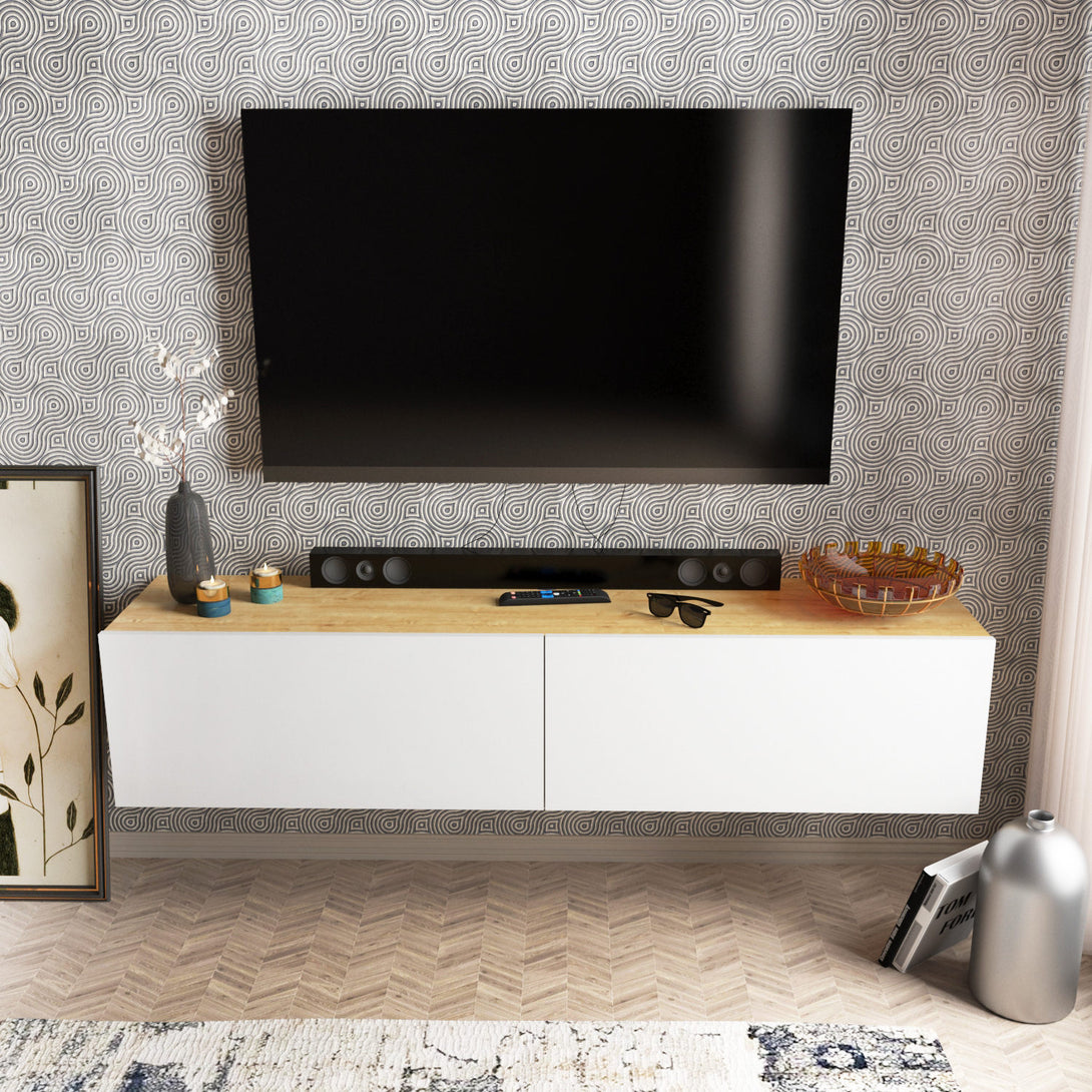 TV szekrény Poling - White, Walnut-VASBÚTOR