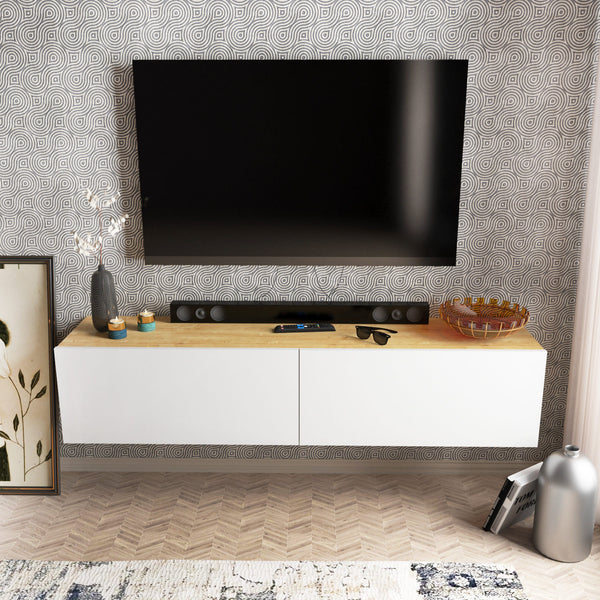 TV szekrény Poling - White, Walnut-VASBÚTOR