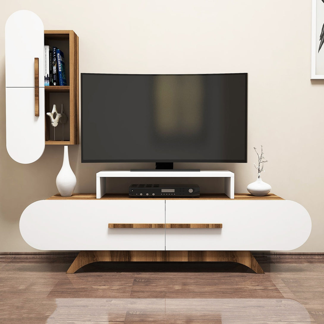 TV szekrény Rose S - Walnut, White-VASBÚTOR