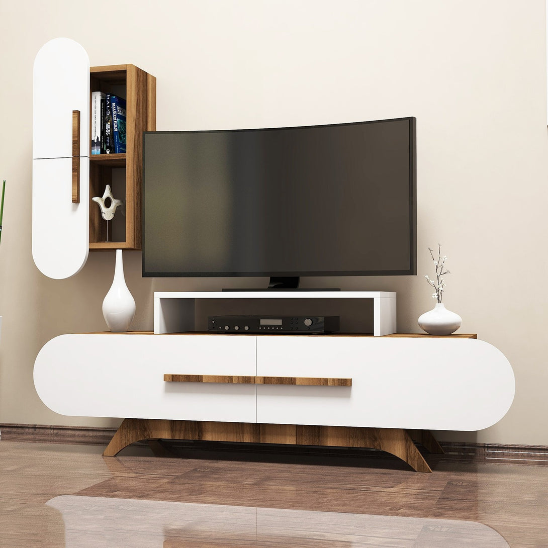TV szekrény Rose S - Walnut, White-VASBÚTOR