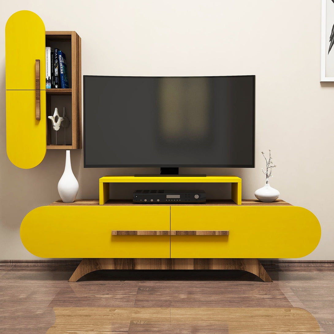 TV szekrény Rose S - Walnut, Yellow-VASBÚTOR