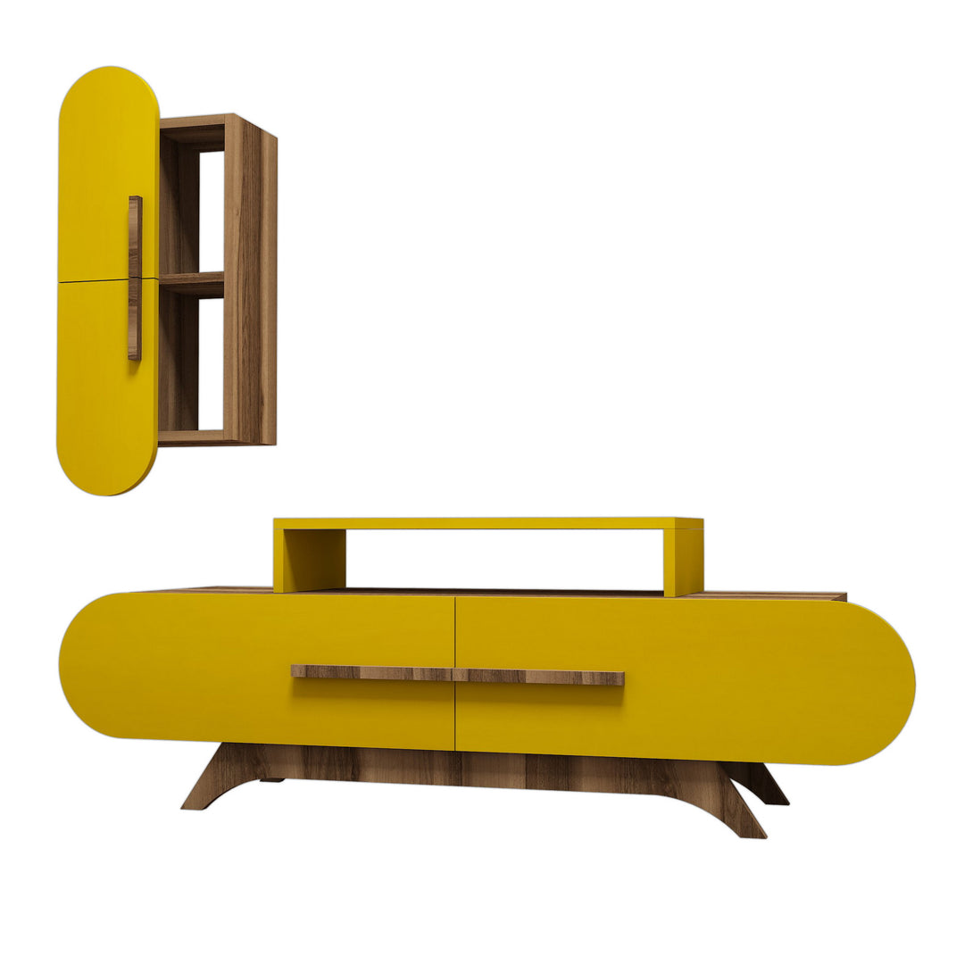 TV szekrény Rose S - Walnut, Yellow-VASBÚTOR