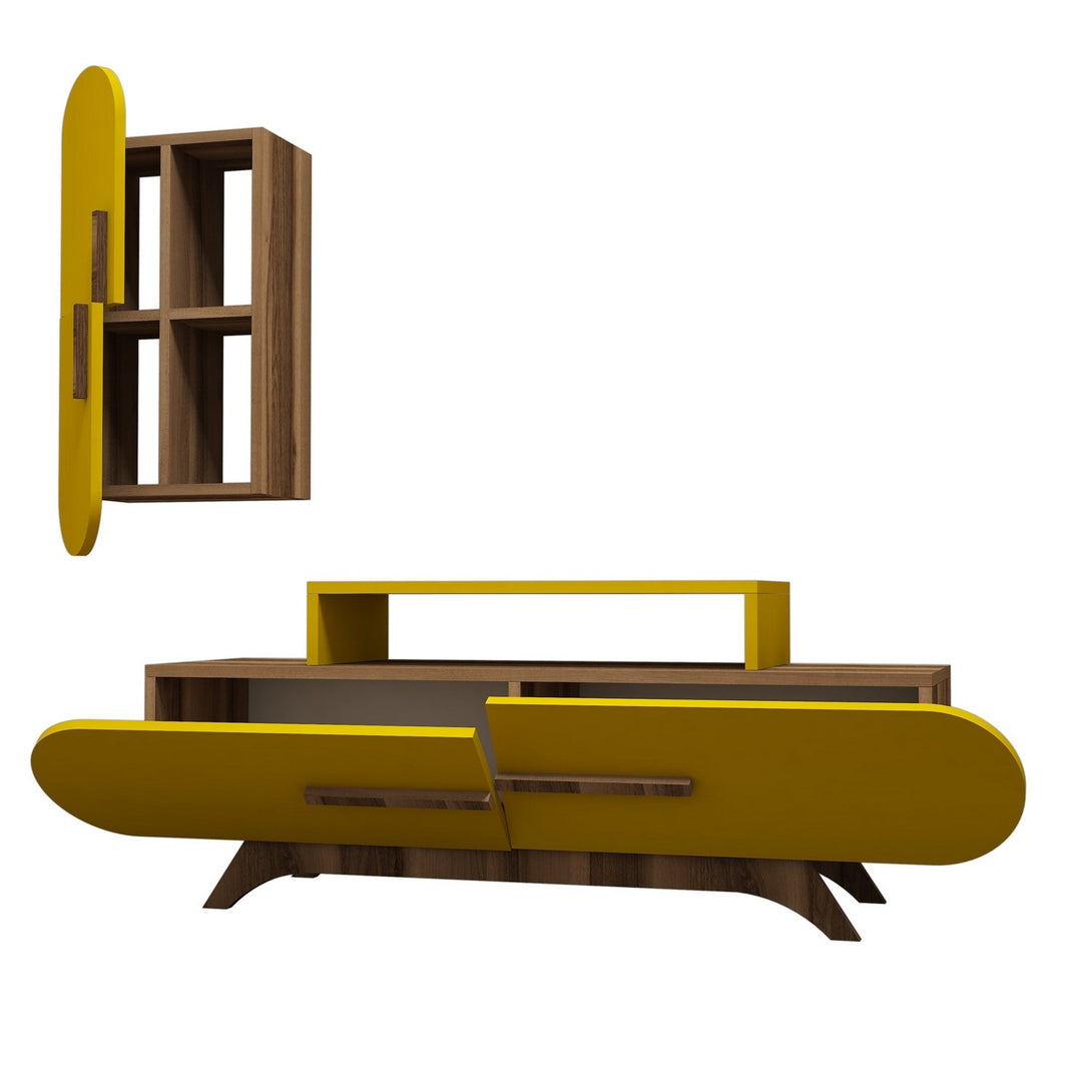 TV szekrény Rose S - Walnut, Yellow-VASBÚTOR