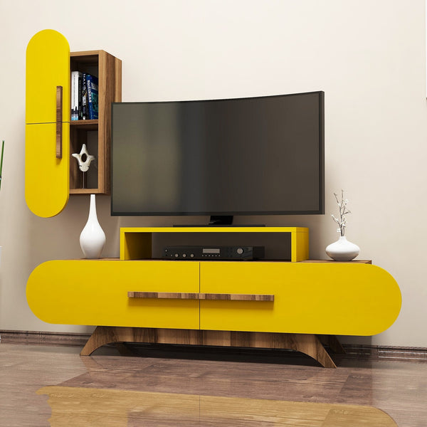 TV szekrény Rose S - Walnut, Yellow-VASBÚTOR