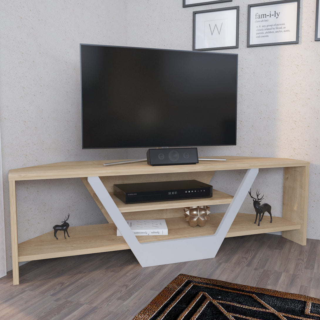 TV szekrény Sares - Oak, White-VASBÚTOR