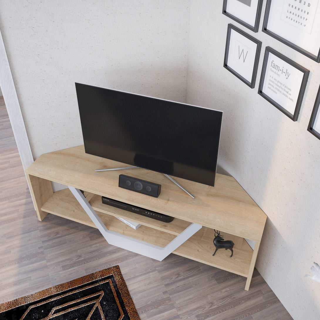 TV szekrény Sares - Oak, White-VASBÚTOR