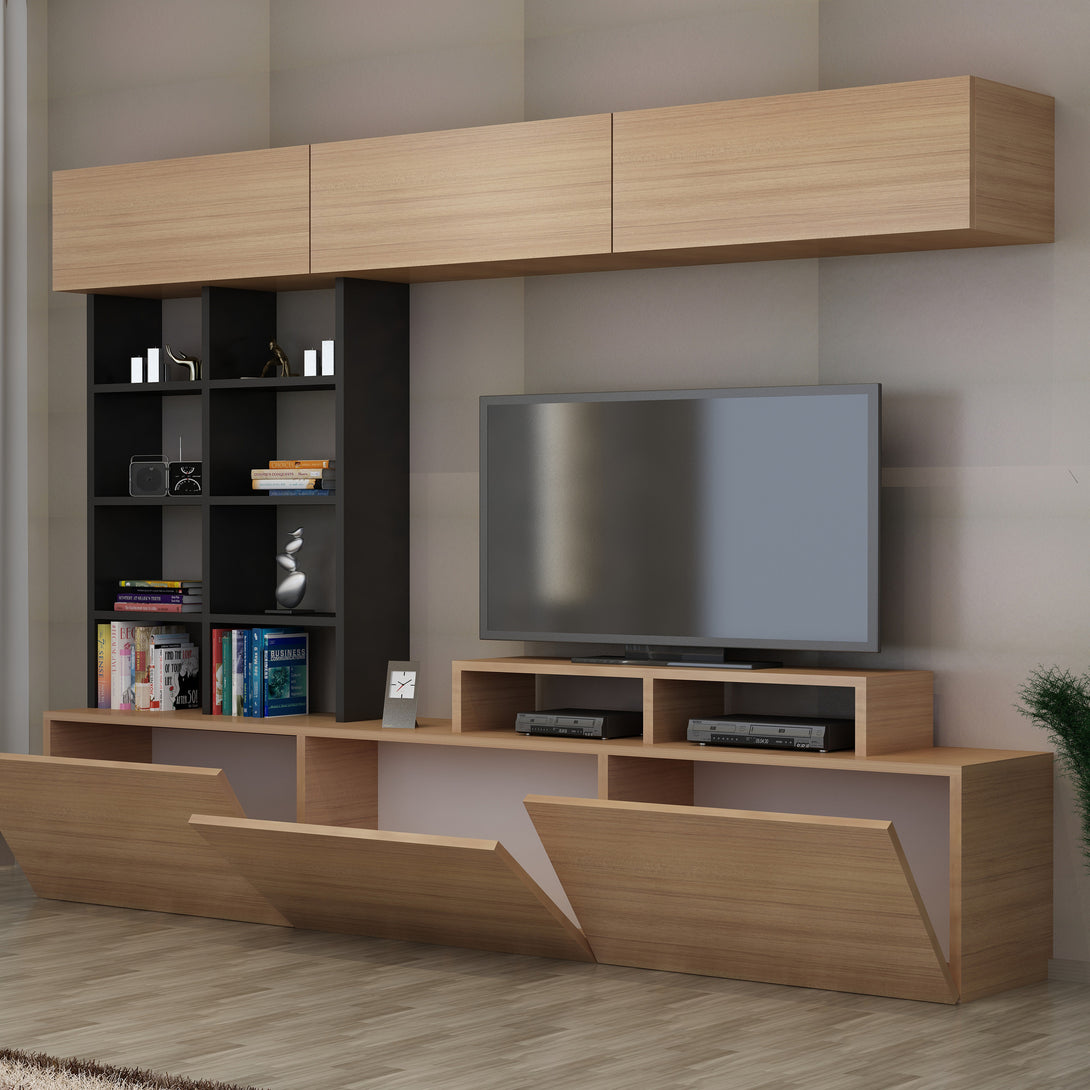 TV szekrény Sasa - Teak, Black-VASBÚTOR