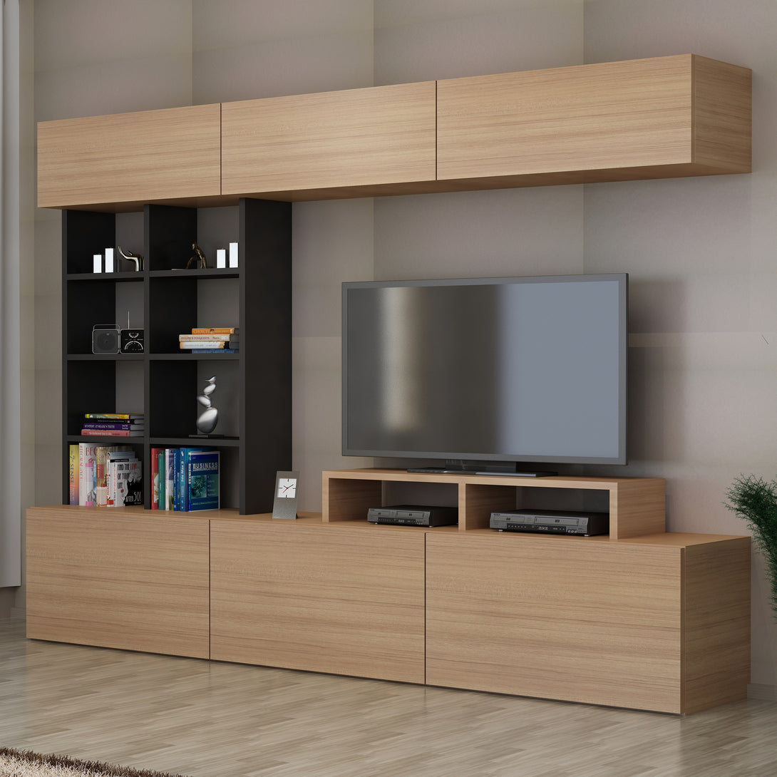 TV szekrény Sasa - Teak, Black-VASBÚTOR
