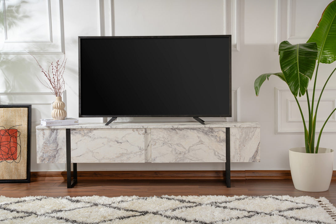 TV szekrény Serenity - Fressia Marble, Fekete-VASBÚTOR