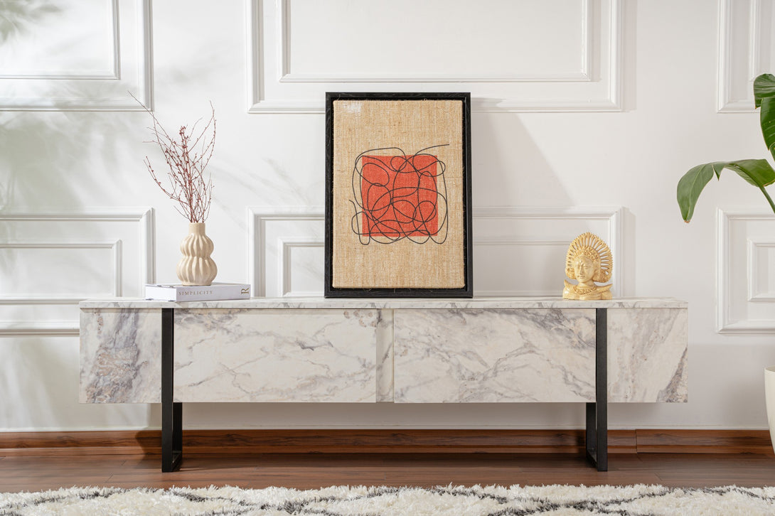 TV szekrény Serenity - Fressia Marble, Fekete-VASBÚTOR