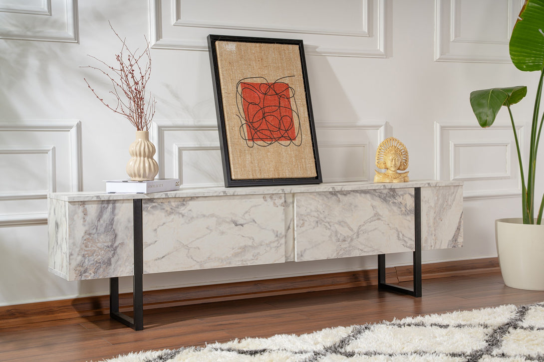 TV szekrény Serenity - Fressia Marble, Fekete-VASBÚTOR