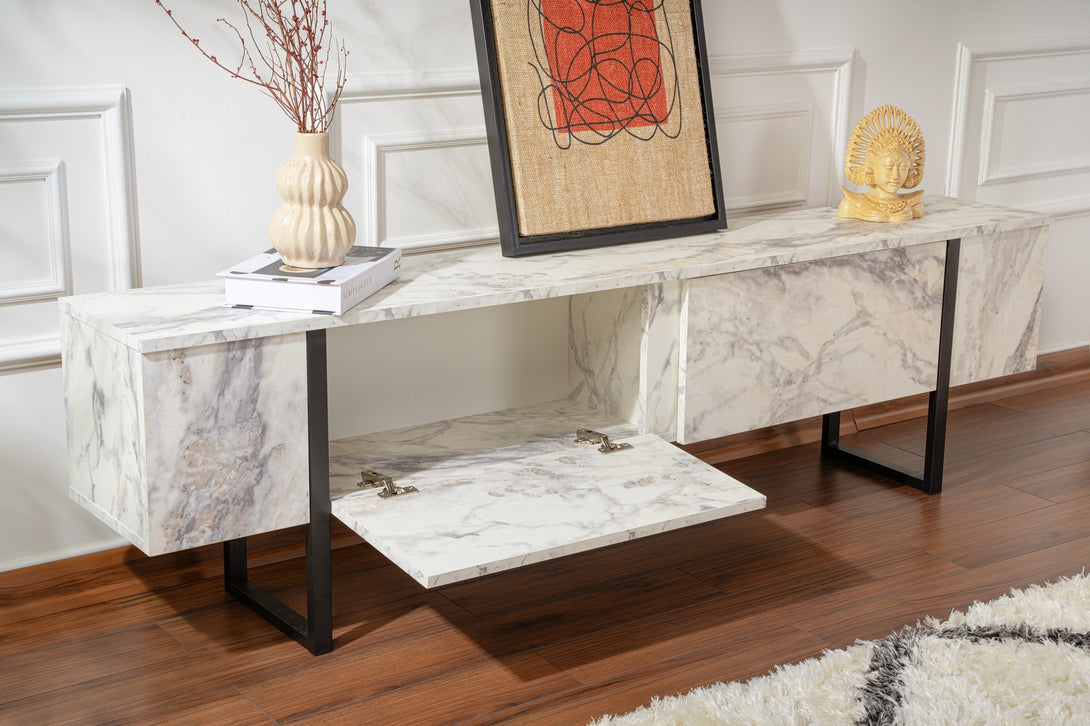TV szekrény Serenity - Fressia Marble, Fekete-VASBÚTOR