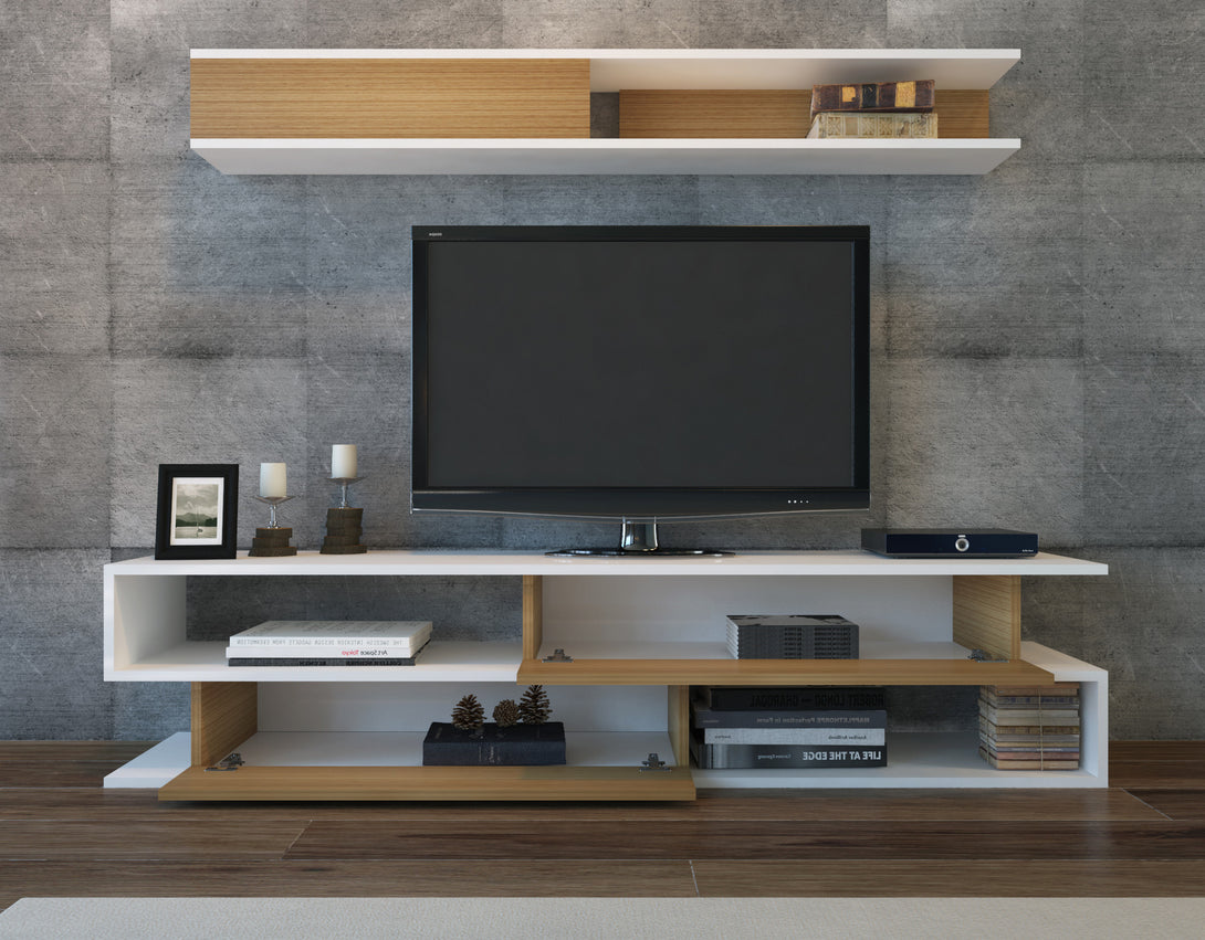 TV szekrény Sims - White, Teak-VASBÚTOR