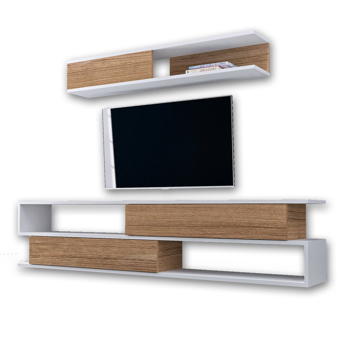 TV szekrény Sims - White, Teak-VASBÚTOR