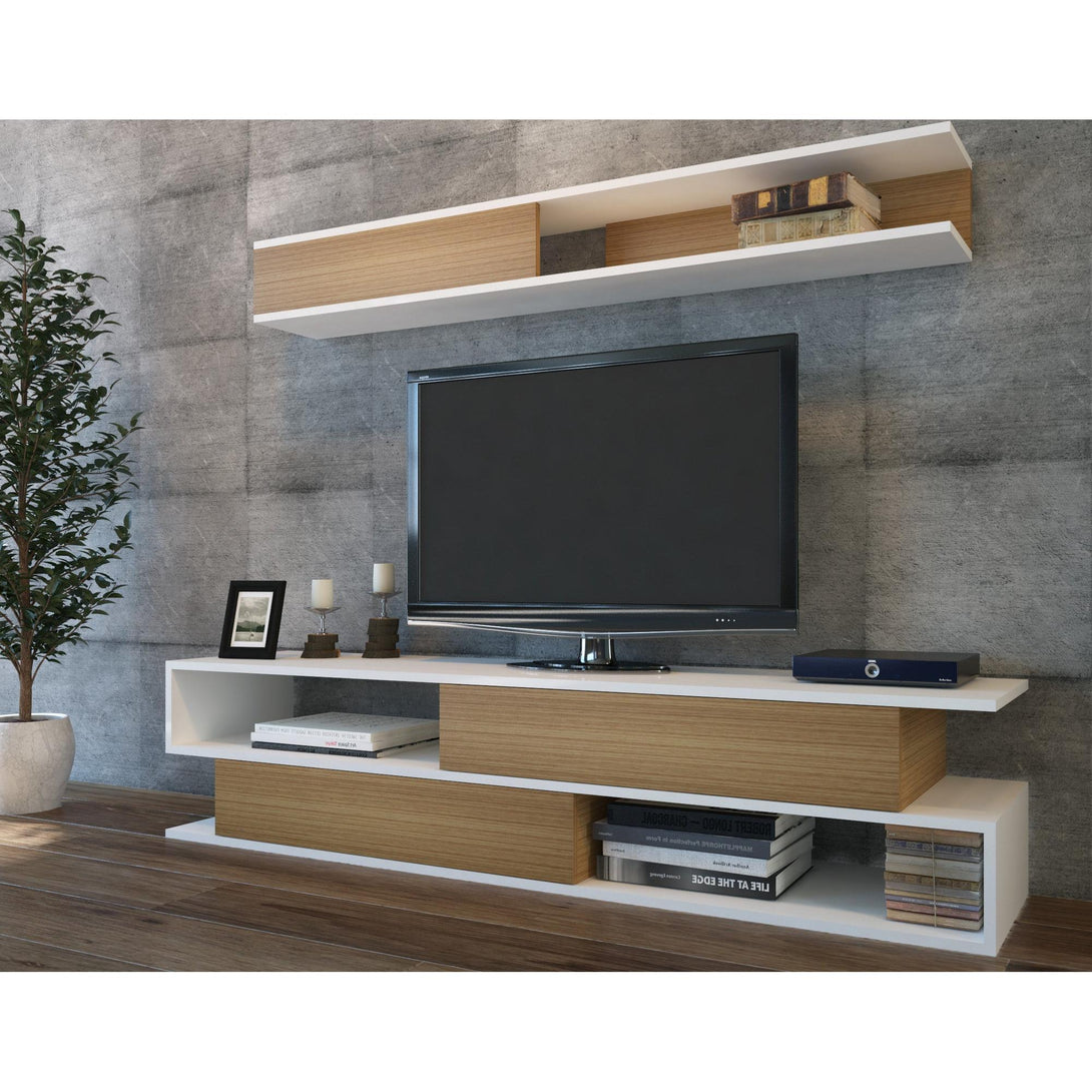 TV szekrény Sims - White, Teak-VASBÚTOR