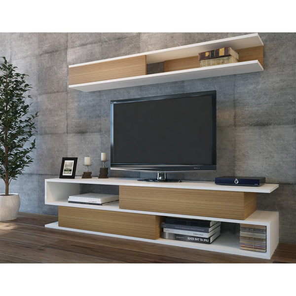 TV szekrény Sims - White, Teak-VASBÚTOR