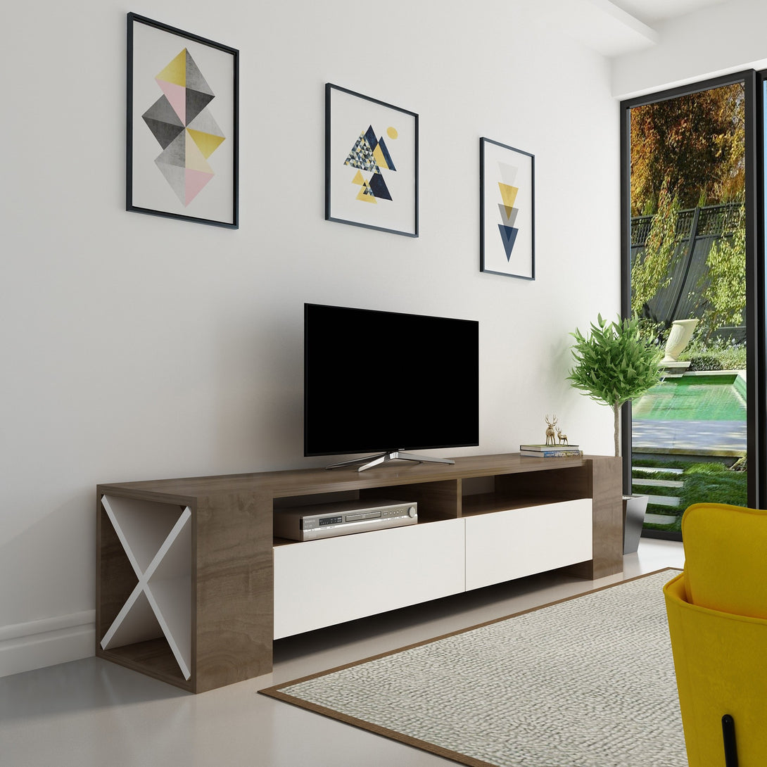 TV szekrény Sosruko - Walnut, White-VASBÚTOR