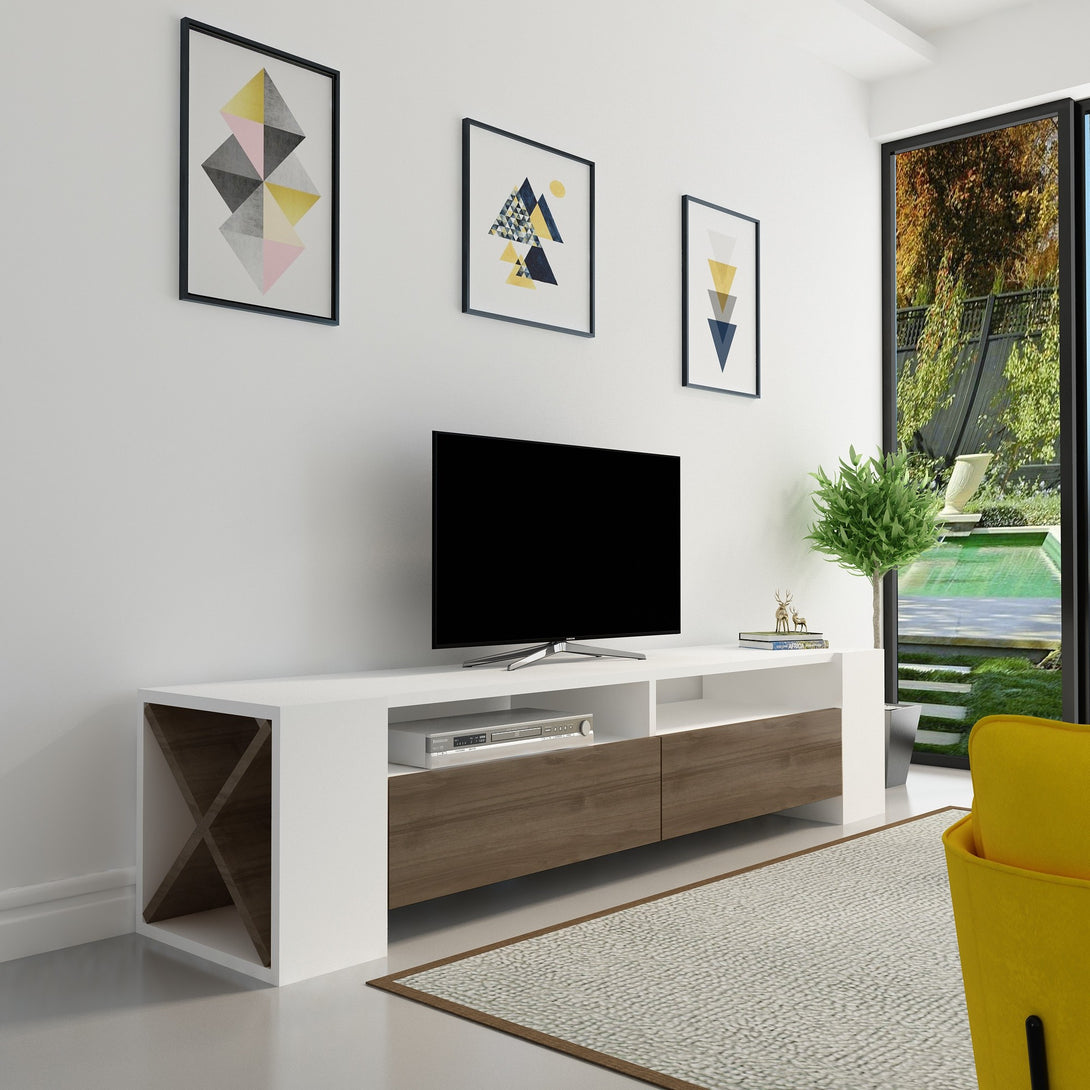 TV szekrény Sosruko - White, Walnut-VASBÚTOR
