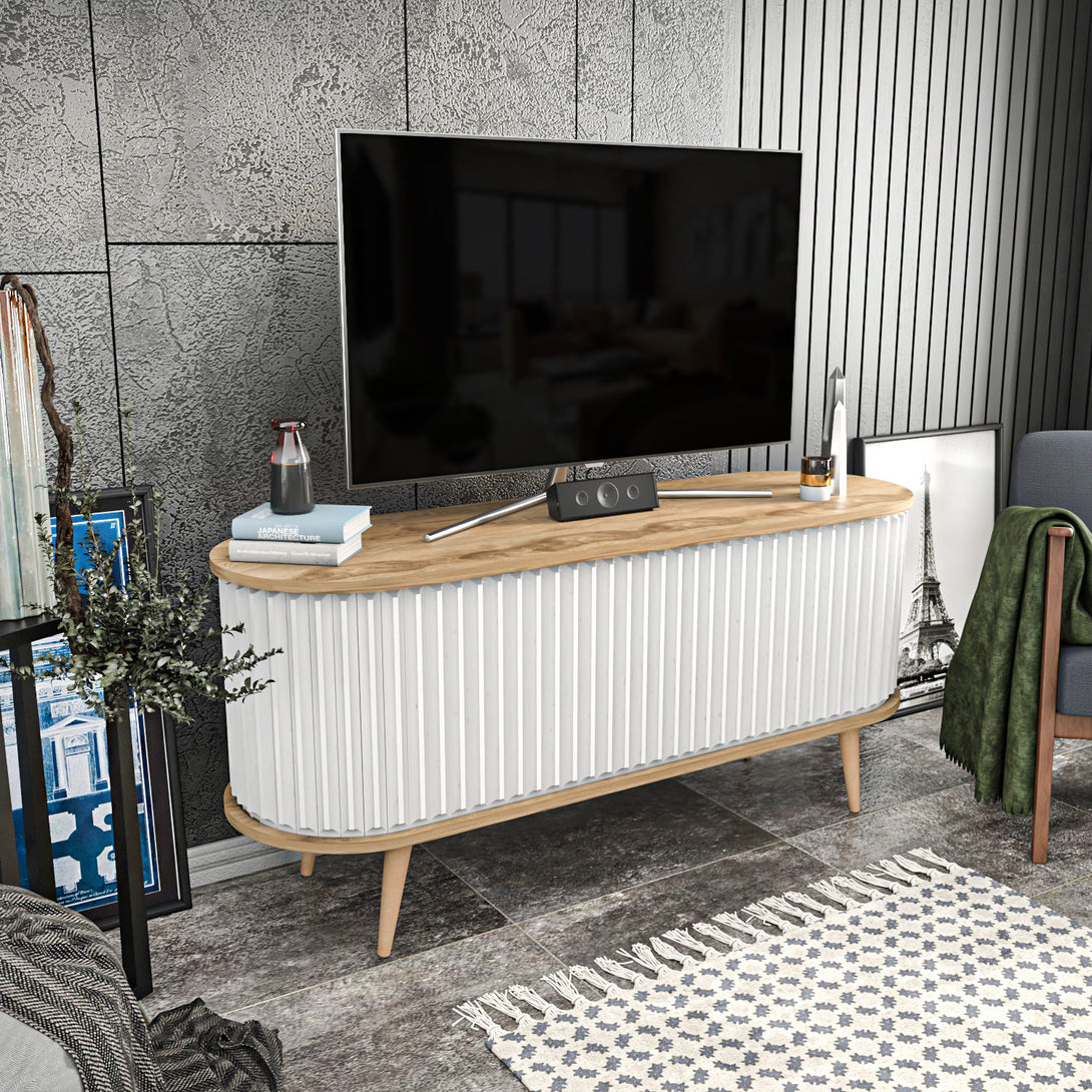 TV szekrény Stor - Oud Oak, White-VASBÚTOR
