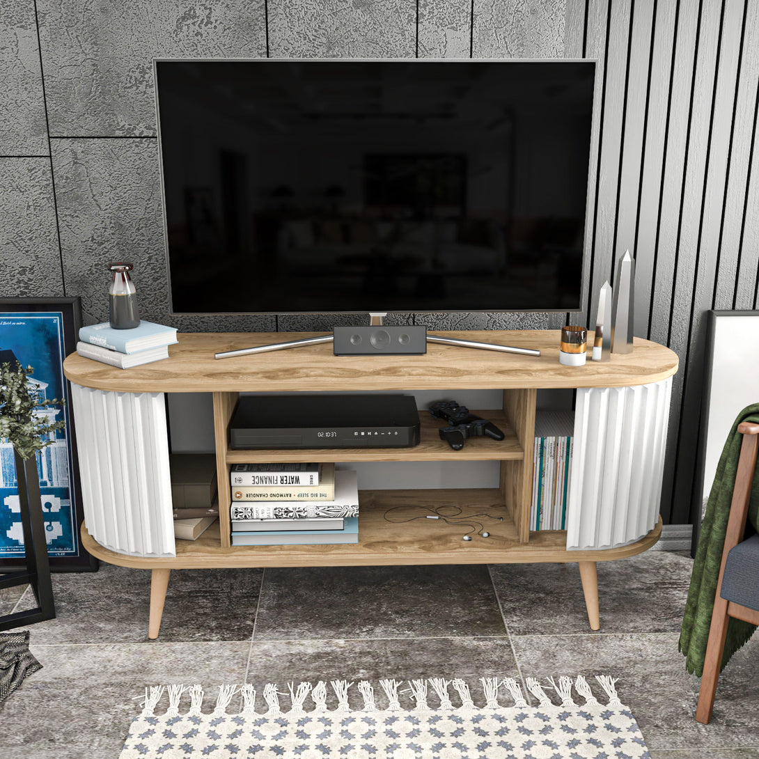 TV szekrény Stor - Oud Oak, White-VASBÚTOR