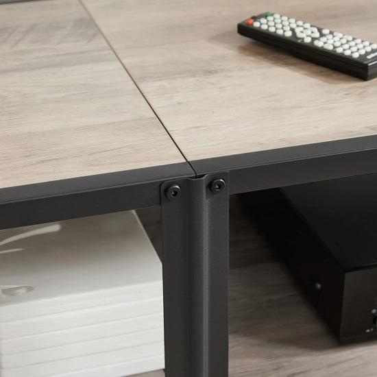 TV szekreny, TV-asztal polcokkal, acélkerettel, 140 x 52 x 39 cm, greige és fekete-VASBÚTOR