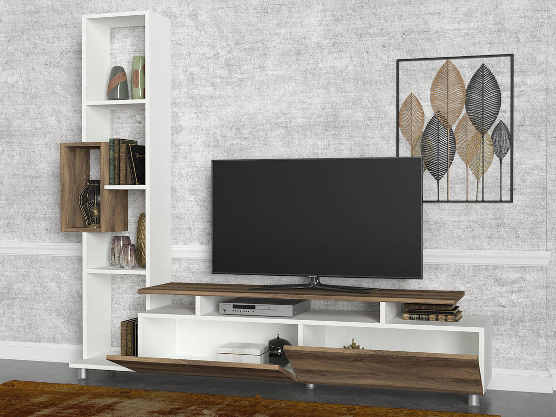 TV szekrény Tulip - White, Walnut-VASBÚTOR