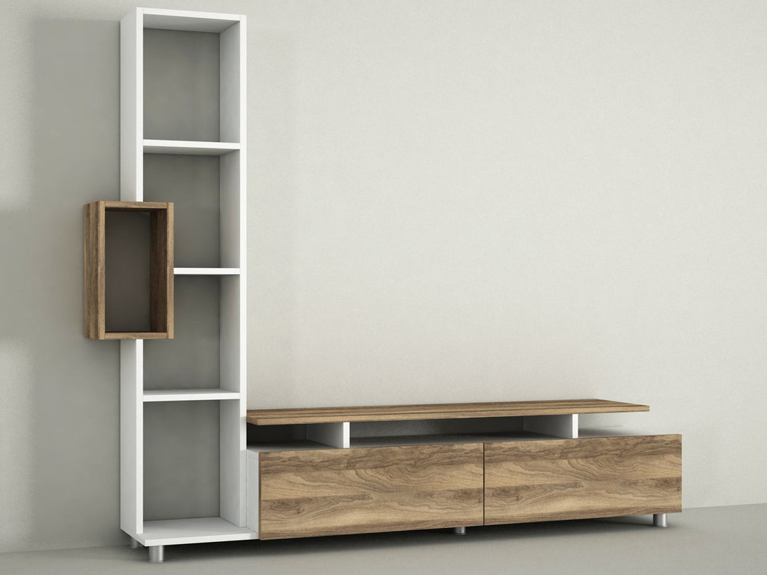 TV szekrény Tulip - White, Walnut-VASBÚTOR