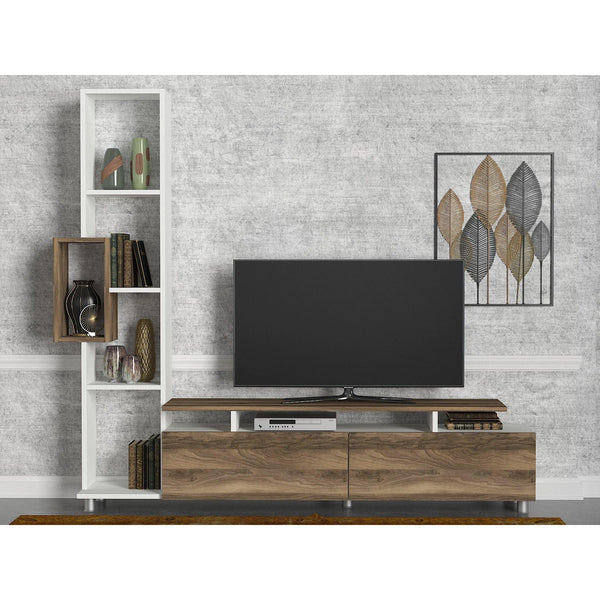 TV szekrény Tulip - White, Walnut-VASBÚTOR