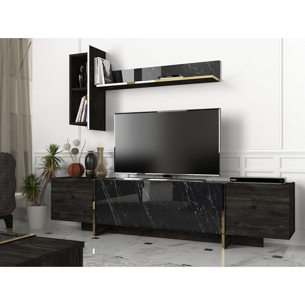 TV szekrény Veyron - Black, Gold-VASBÚTOR