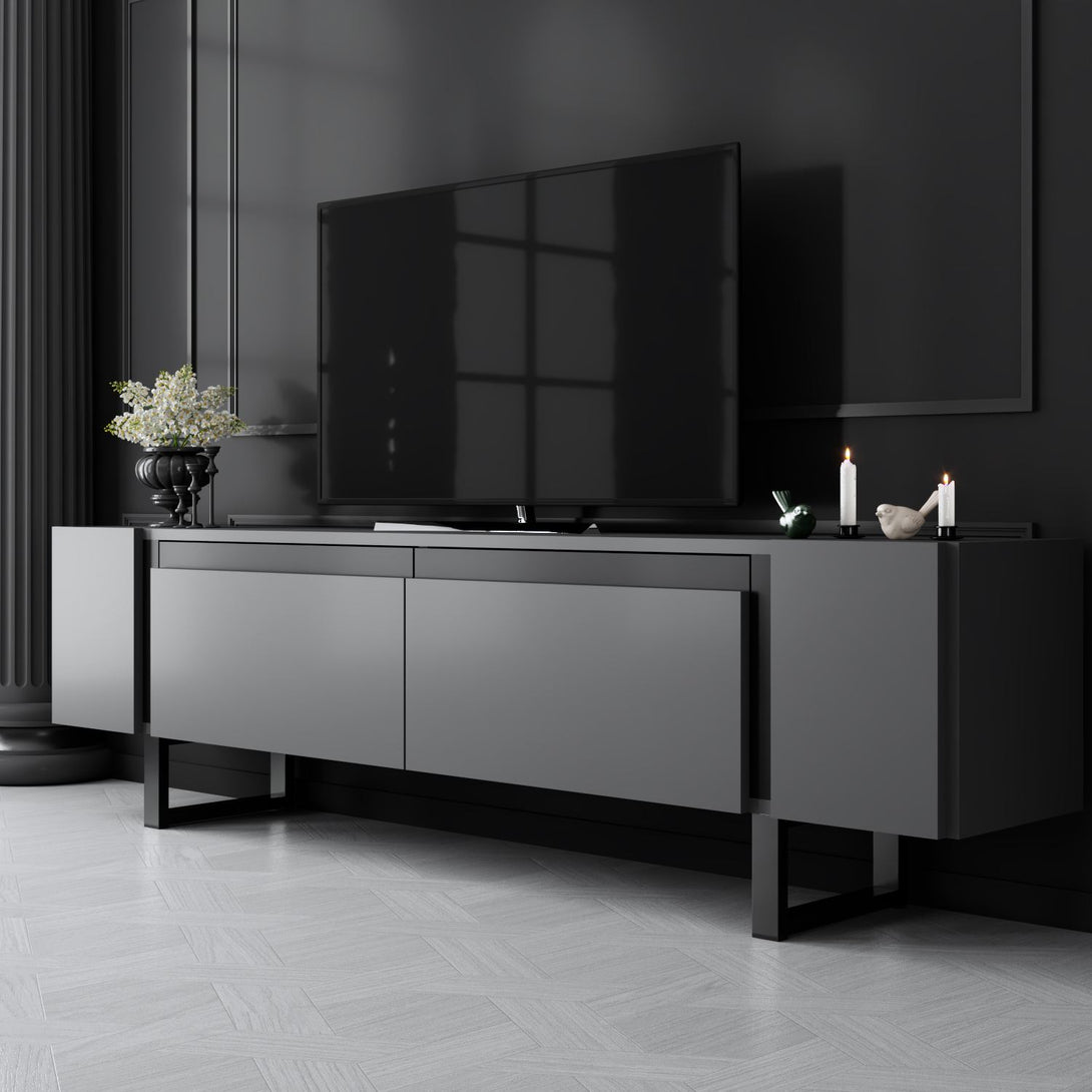 TV szekrény Yildiz - Anthracite, Black-VASBÚTOR