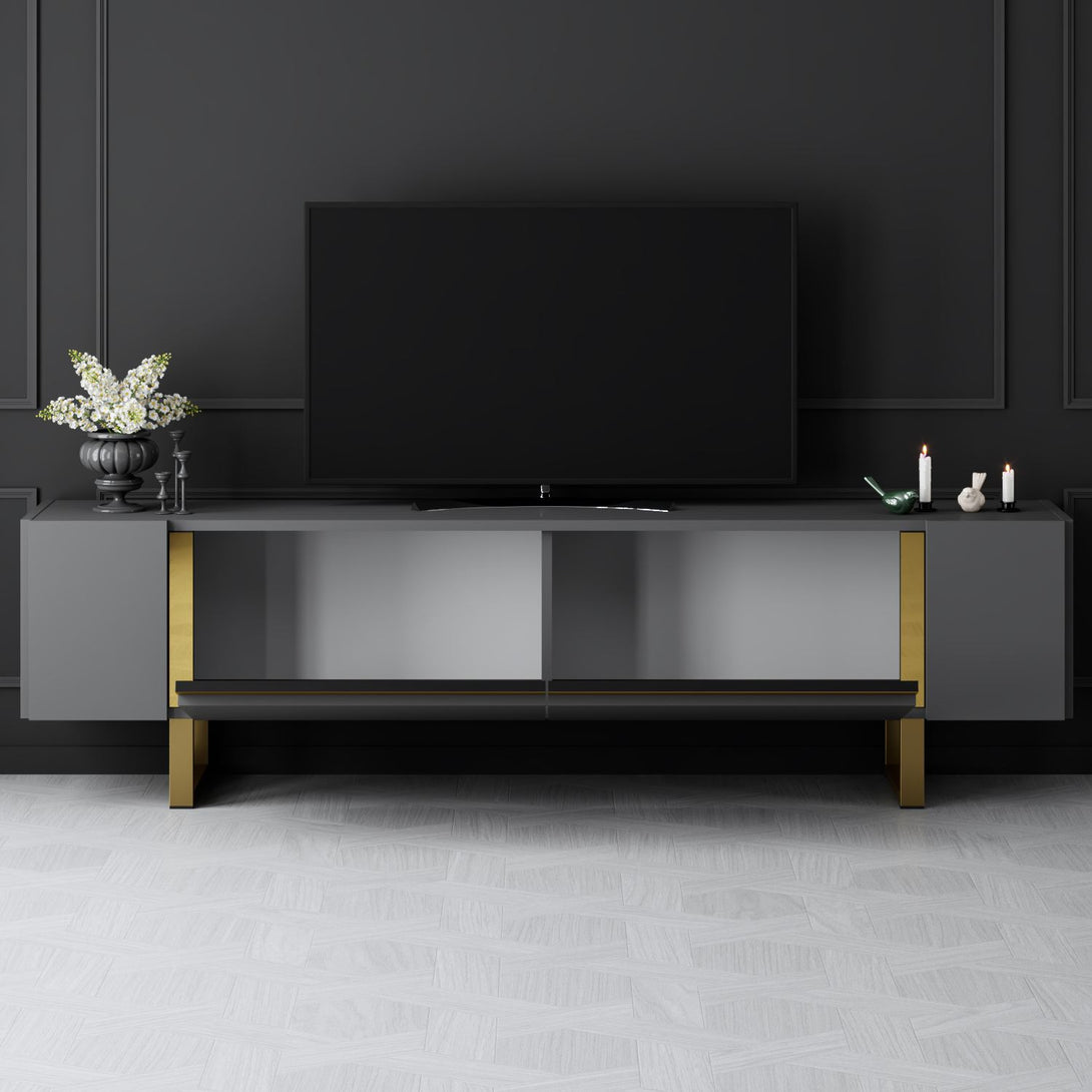 TV szekrény Yildiz - Anthracite, Gold-VASBÚTOR