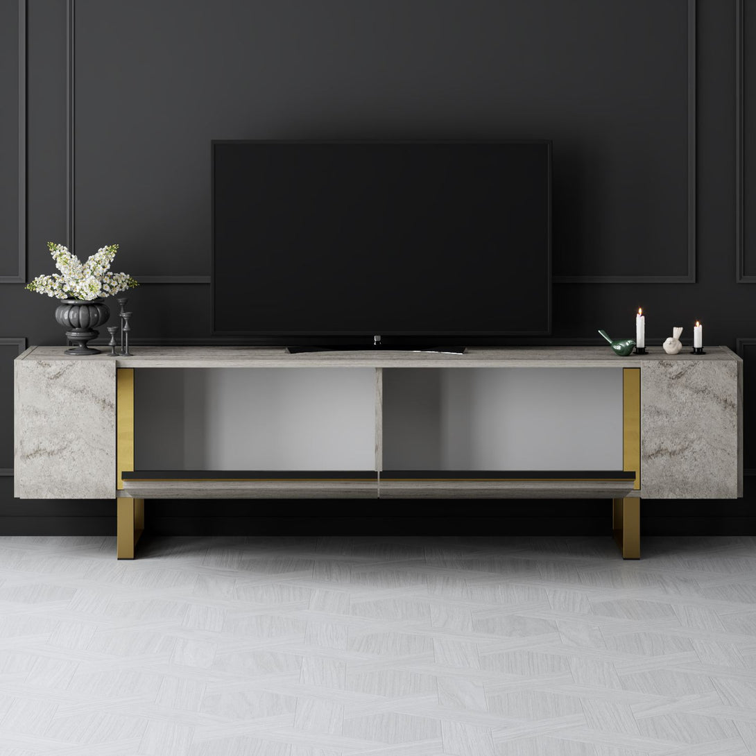 TV szekrény Yildiz - Travertine, Gold-VASBÚTOR