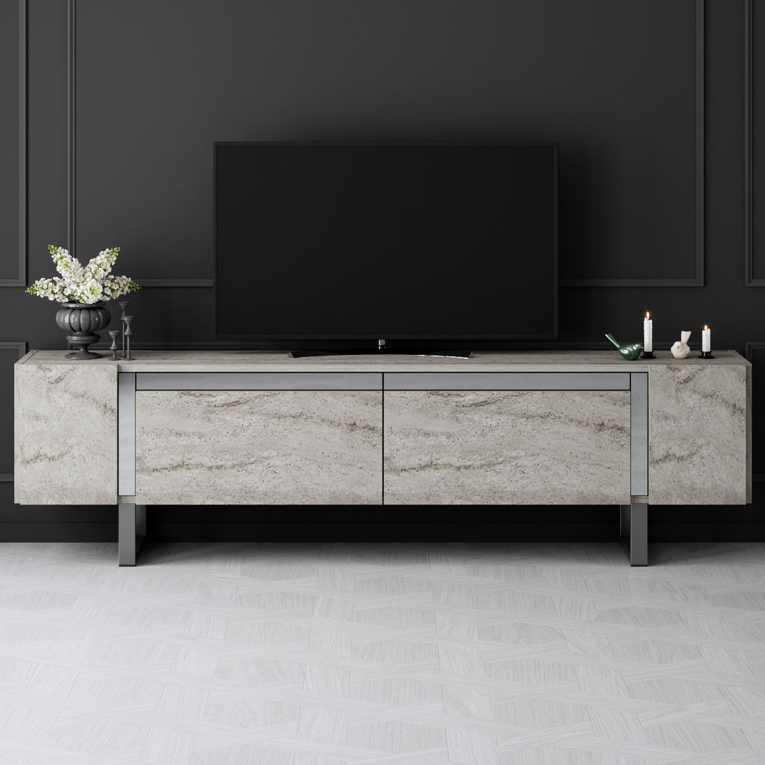 TV szekrény Yildiz - Travertine, Silver-VASBÚTOR