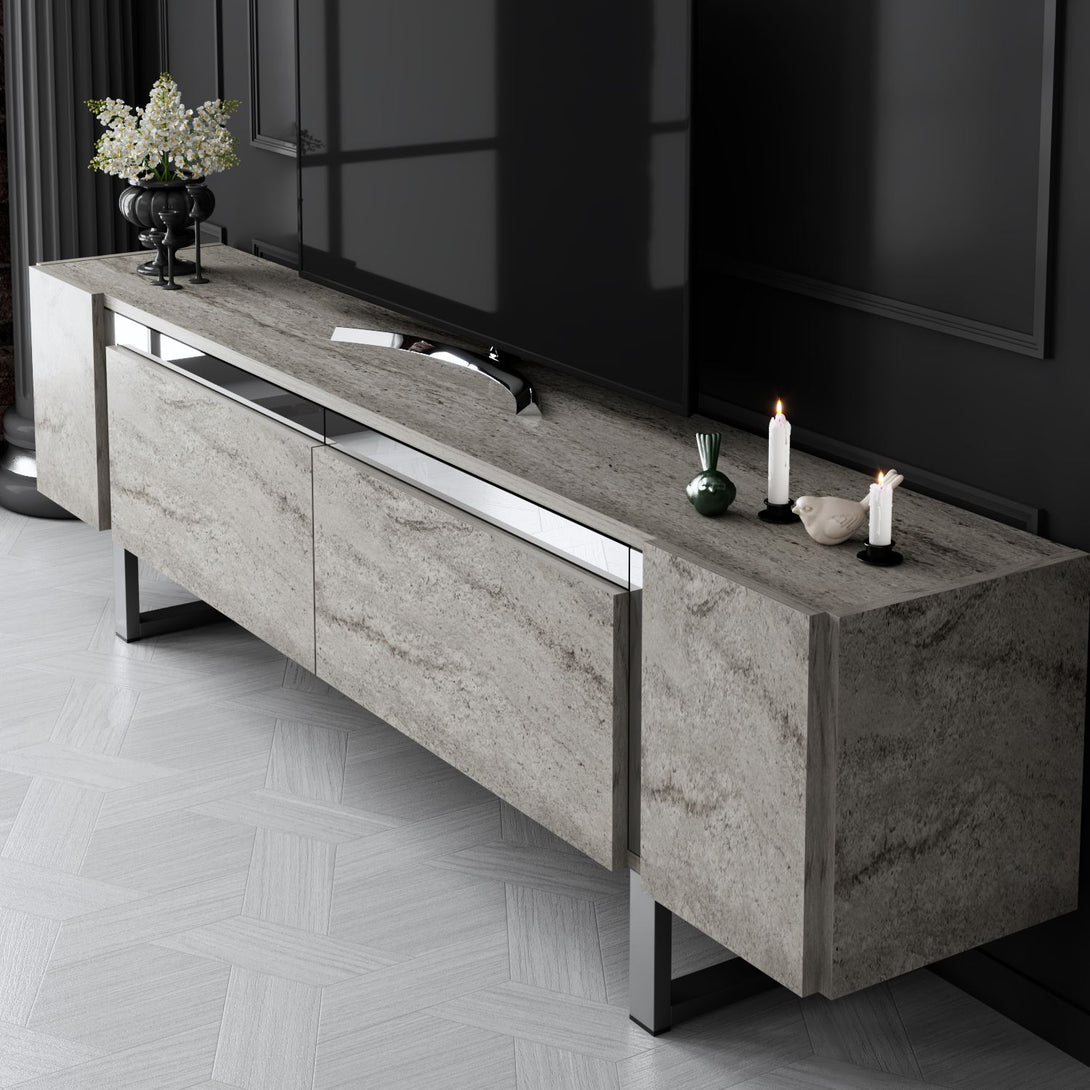TV szekrény Yildiz - Travertine, Silver-VASBÚTOR