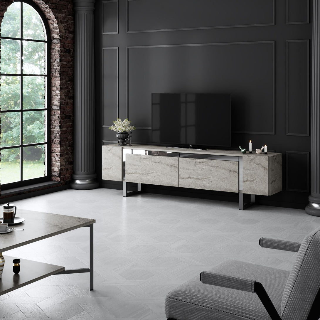 TV szekrény Yildiz - Travertine, Silver-VASBÚTOR