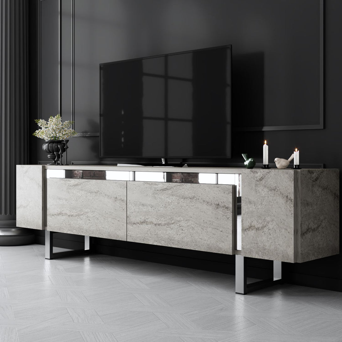TV szekrény Yildiz - Travertine, Silver-VASBÚTOR
