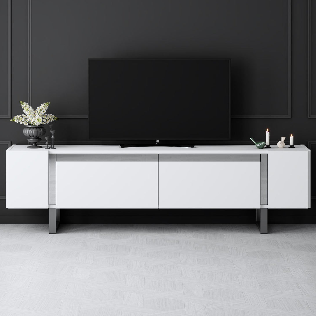 TV szekrény Yildiz - White, Silver-VASBÚTOR