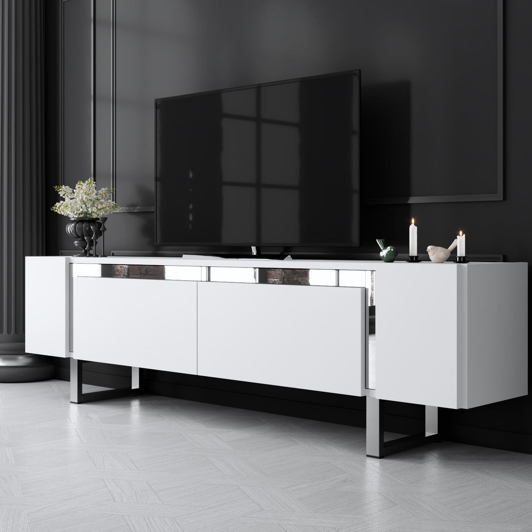 TV szekrény Yildiz - White, Silver-VASBÚTOR