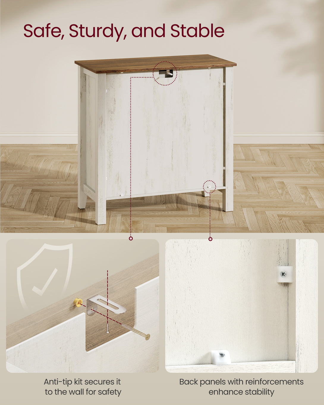 Tálalószekrény magasságban állítható polccal, 40 x 80 x 80 cm, fehér és mézbarna-VASBÚTOR