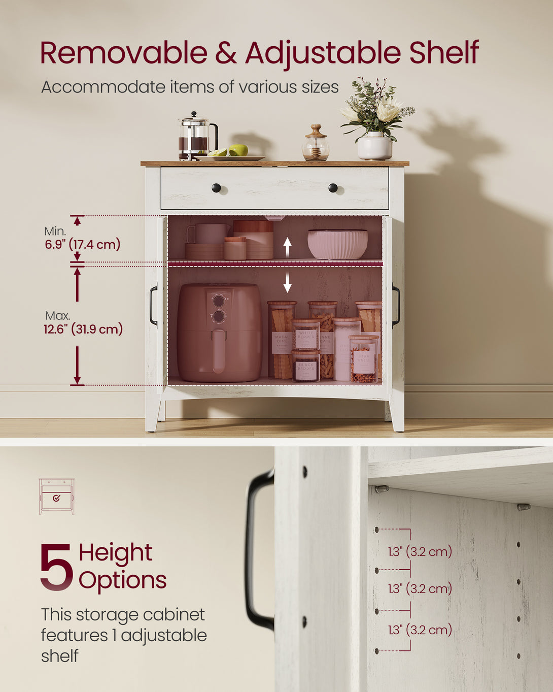 Tálalószekrény magasságban állítható polccal, 40 x 80 x 80 cm, fehér és mézbarna-VASBÚTOR