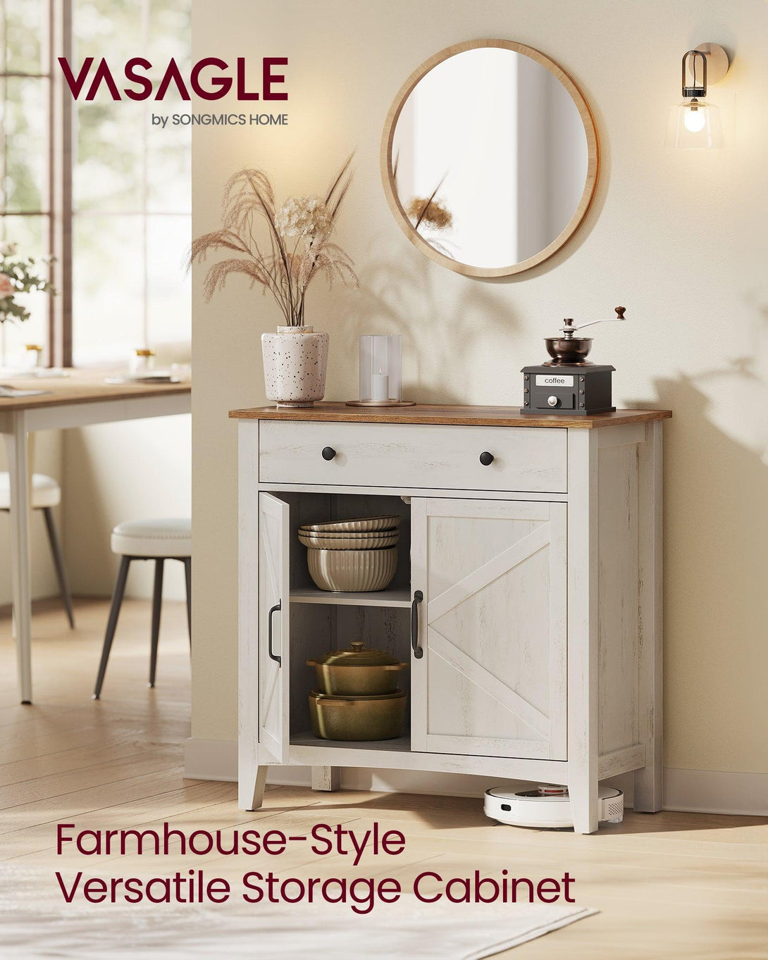 Tálalószekrény magasságban állítható polccal, 40 x 80 x 80 cm, fehér és mézbarna-VASBÚTOR