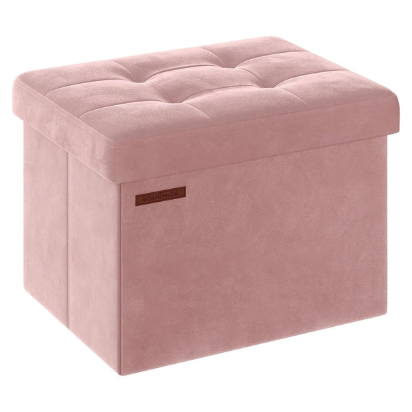 Tároló puff, összecsukható bársony tárolódoboz, pasztell rózsaszín-VASBÚTOR