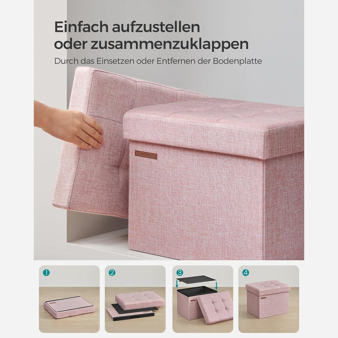Tároló puff, összecsukható vászon tárolódoboz, pasztell rózsaszín-VASBÚTOR