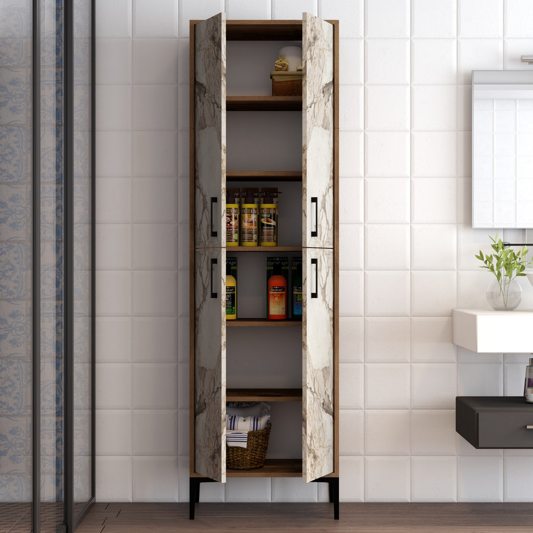 Tároló szekrény Berlin A - Diós, Fehér Marble-VASBÚTOR