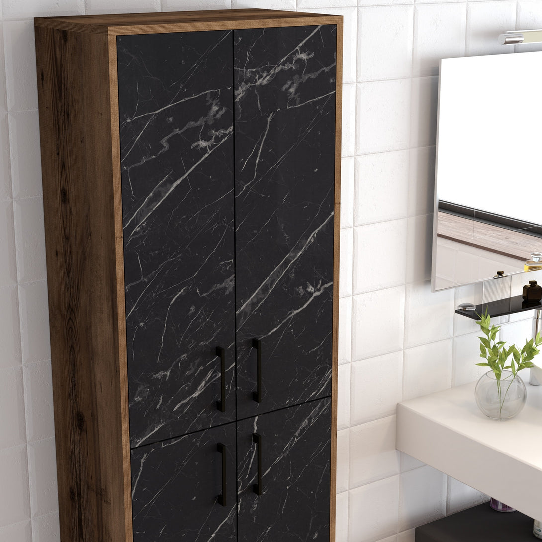 Tároló szekrény Berlin A - Walnut, Black Marble-VASBÚTOR